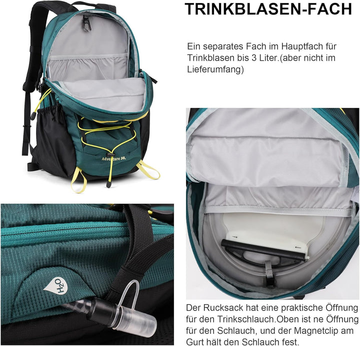 Mountaintop 25L/30L Wanderrucksack Daypack Damen Herren für Tageswanderungen, Outdoor, Radtouren 30l