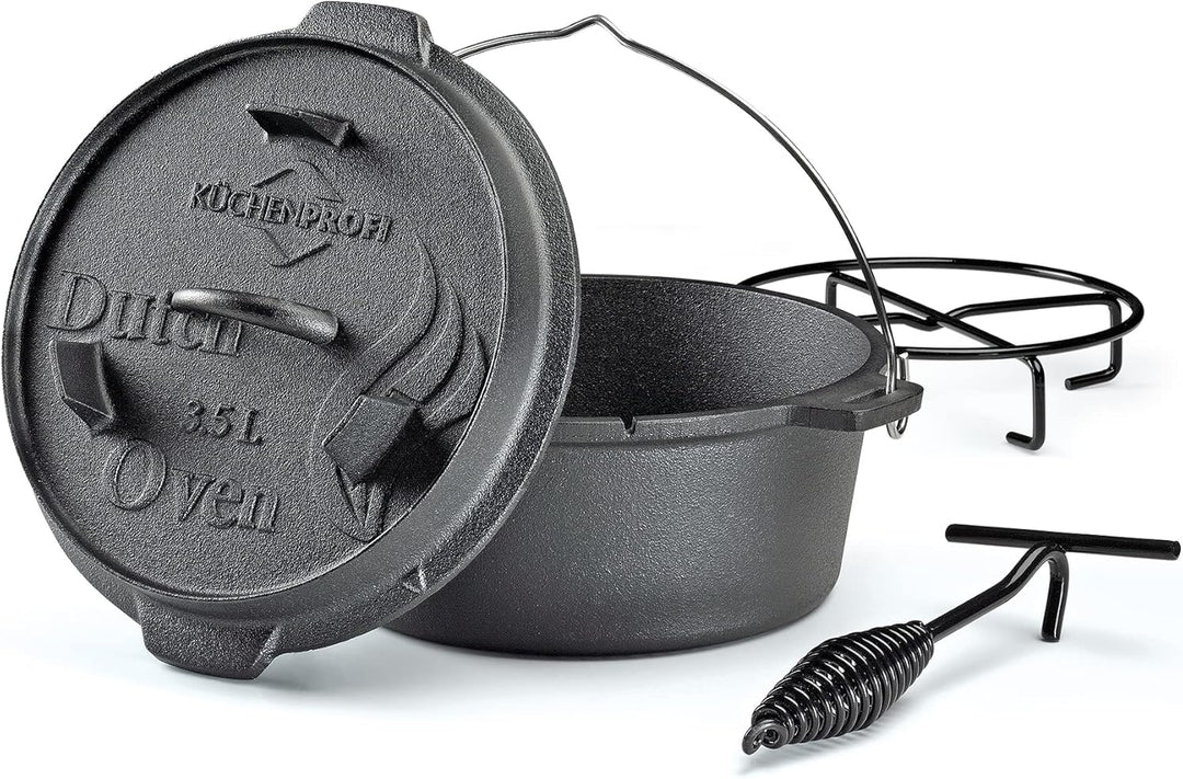Küchenprofi BBQ Dutch Oven Gusseisen, 3,5L, Ø 24 cm, ohne Füsse, fertig eingebrannter, gusseiserner