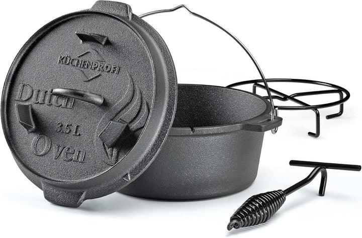 Küchenprofi BBQ Dutch Oven Gusseisen, 3,5L, Ø 24 cm, ohne Füsse, fertig eingebrannter, gusseiserner