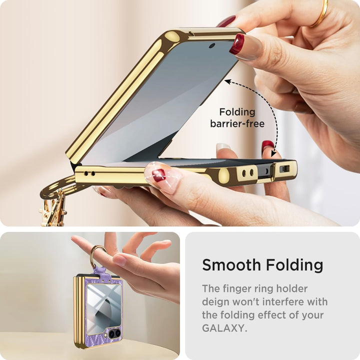 Miimall Lederhülle Kompatibel mit Samsung Galaxy Z Flip 6/Flip7 FE Hülle mit Kameraschutz+Ring Ständ