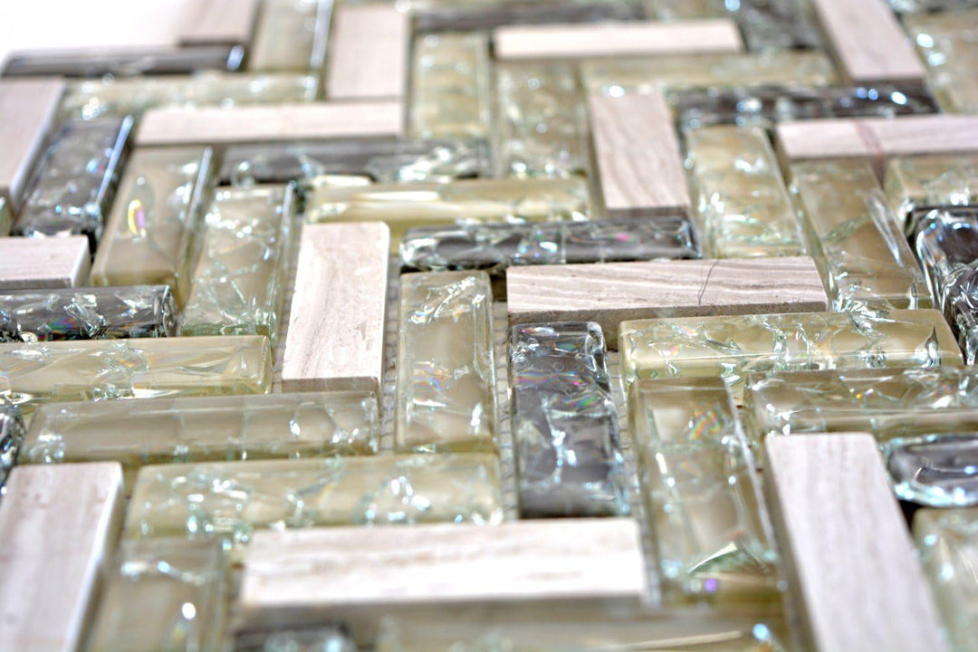 Mosaik Fliese graugrün Fischgrät Glasmosaik Crystal für WAND BAD WC KÜCHE FLIESENSPIEGEL THEKENVERKL