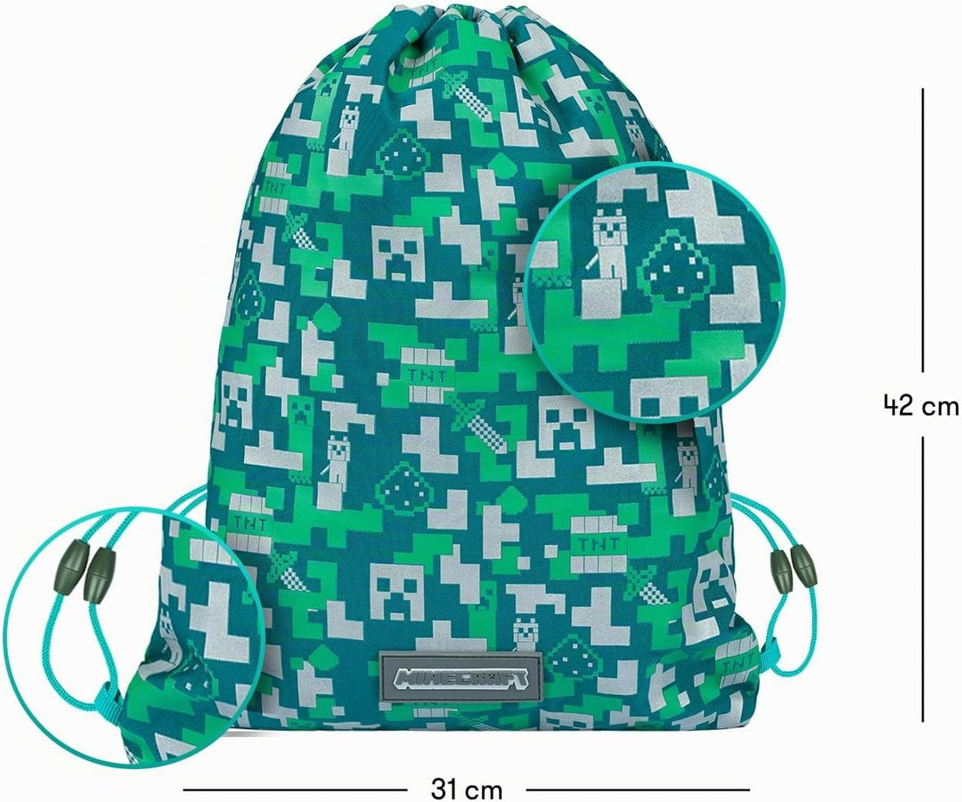 Baagl Minecraft Federmäppchen und Turnbeutel Set 2 Teilig für Jungen und Mädchen, Schule Mäppchen, G