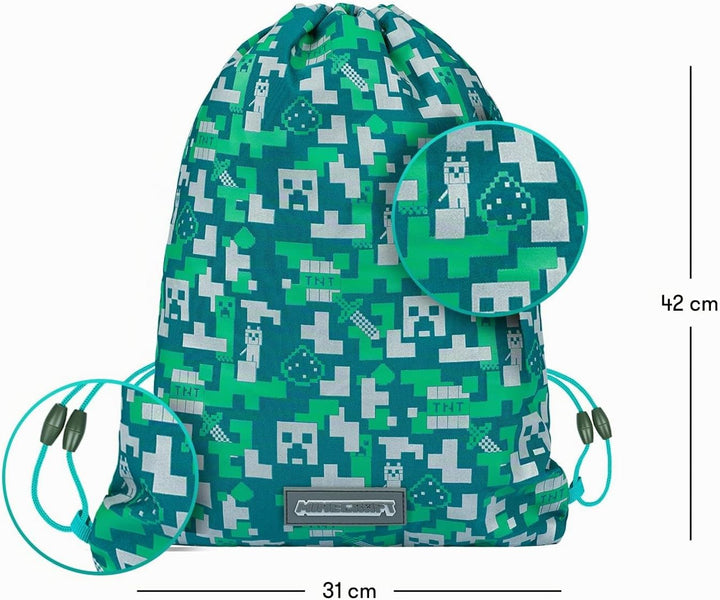 Baagl Minecraft Federmäppchen und Turnbeutel Set 2 Teilig für Jungen und Mädchen, Schule Mäppchen, G