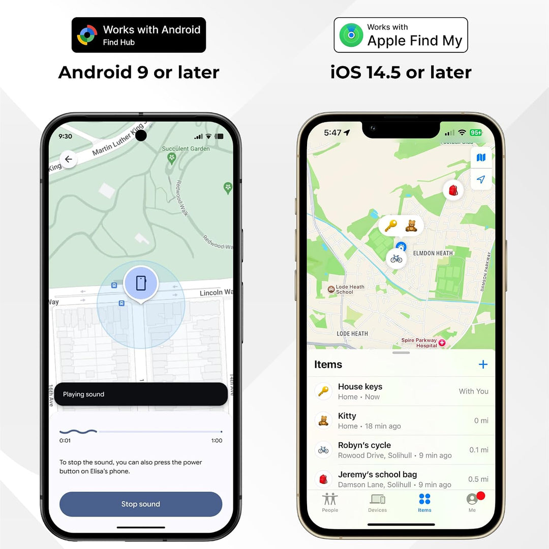 Roam Smart Tracker, Funktioniert mit Android und iPhone, verfolgen Sie Ihre Schlüssel, Taschen, Fahr