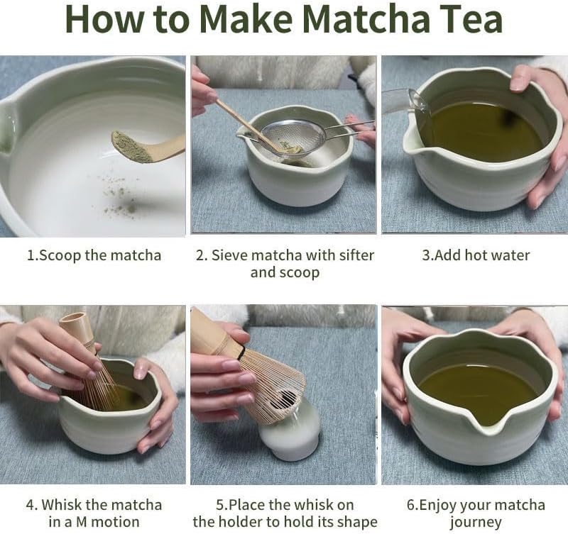Zixrmor Premium Matcha Set – Matcha Schale, Bambusbesen und Matcha-Löffel Filterlöffel Matcha Set– V