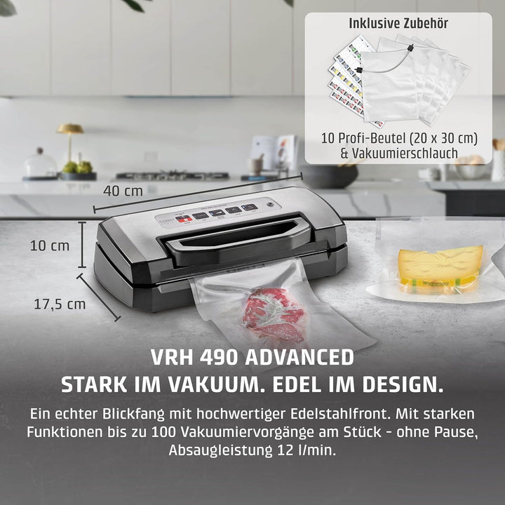 CASO VRH 490 advanced Vakuumierer - Folienschweissgerät, bis zu 100 Vakuumiervorgänge non-stop, prak
