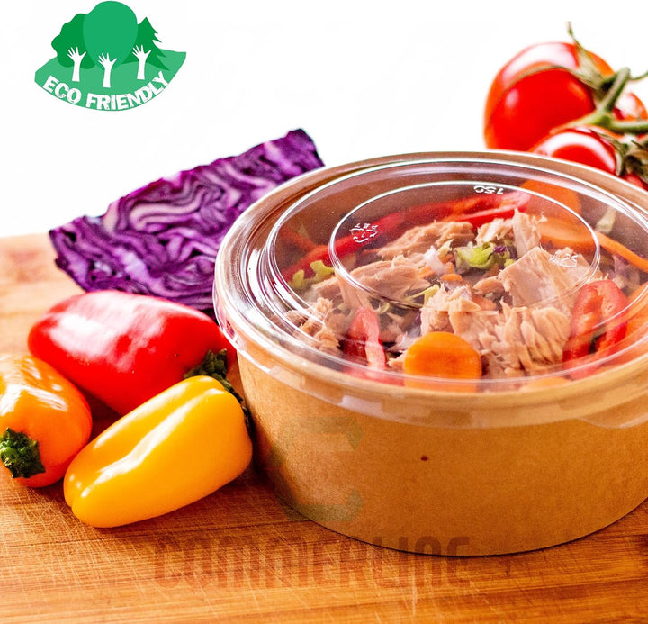 Commerline 500ml Bio Salatschale Salatschalen | 150 Stk. Salat Schale Schalen Bowl Einweg mit Deckel