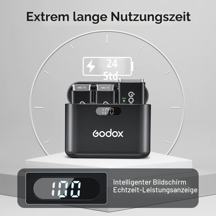 Godox WEC kit2 Drahtloses Lavalier-Mikrofon,8 Stunden Akkulaufzeit, kabelloses Zweikanal-2,4-G-Mikro