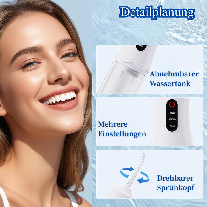 Munddusche Kabellos Wasserdicht, Water Flosser Zahnreinigung für Zwischenräume Zahndusche Zahnzwisch