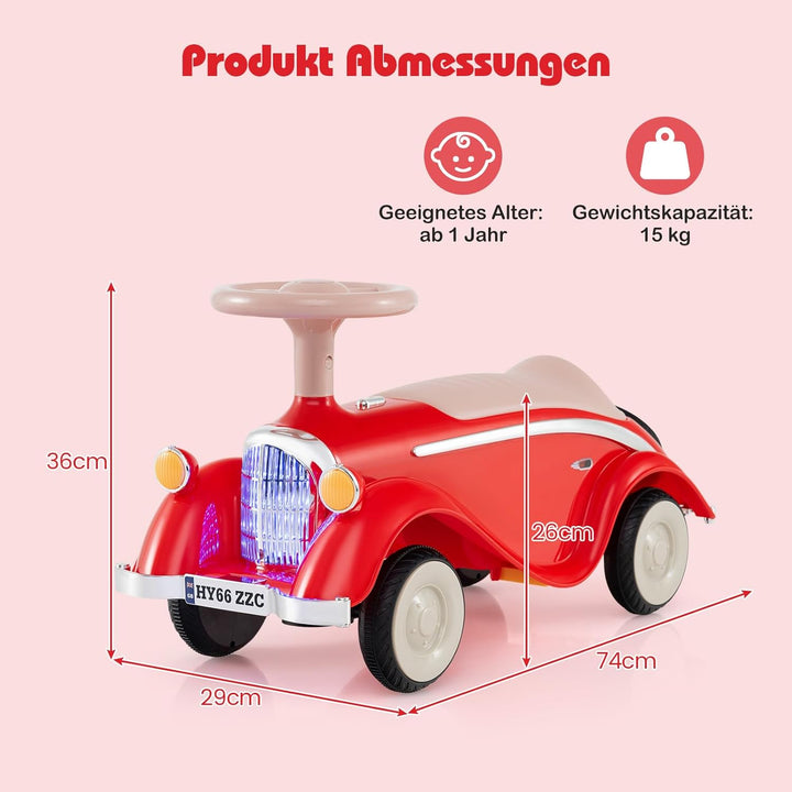 COSTWAY Rutschauto, klassisches Rutschfahrzeug mit Lenkrad & Hupe & LED-Scheinwerfer, Kinderfahrzeug
