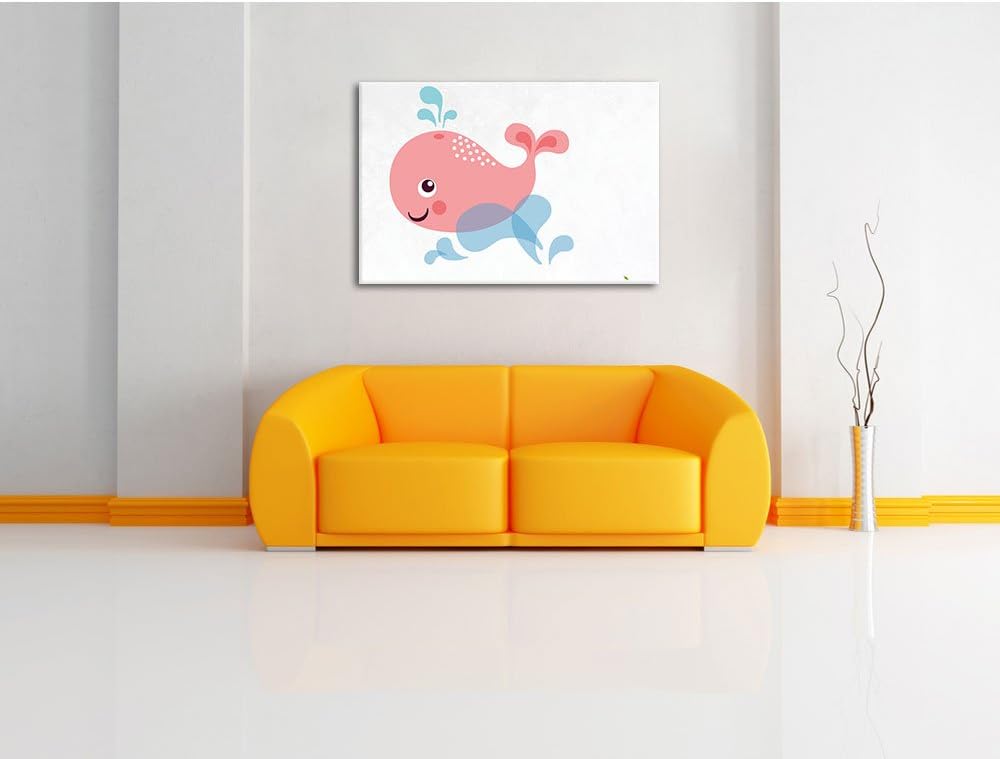 Niedlicher Wal weiss, Format: 100x70 auf Leinwand, XXL riesige Bilder fertig gerahmt mit Keilrahmen,