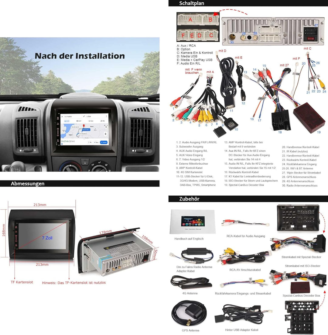 8 Kern Android 11 Autoradio Navi 7 Zoll für FIAT Ducato Citroen Jumper Peugeot Boxer Carplay Android