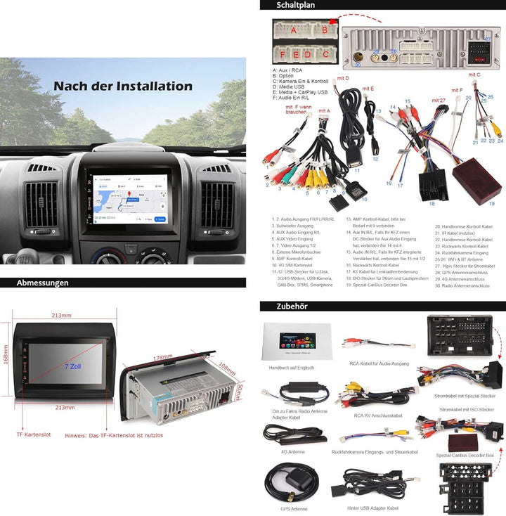 8 Kern Android 11 Autoradio Navi 7 Zoll für FIAT Ducato Citroen Jumper Peugeot Boxer Carplay Android