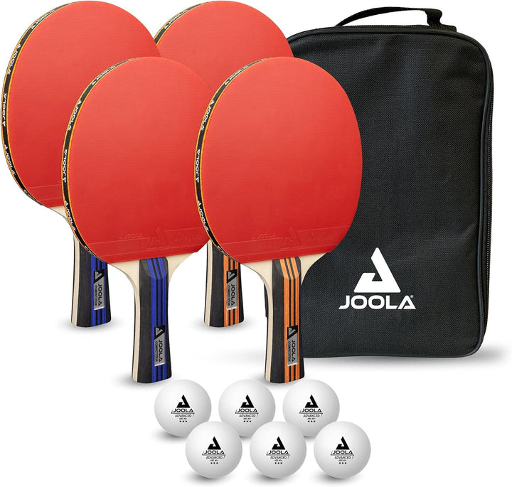 JOOLA Tischtennis-Set Family, Tischtennis-Set mit 4 Tischtennisschlägern, Tischtennisbällen und Trag