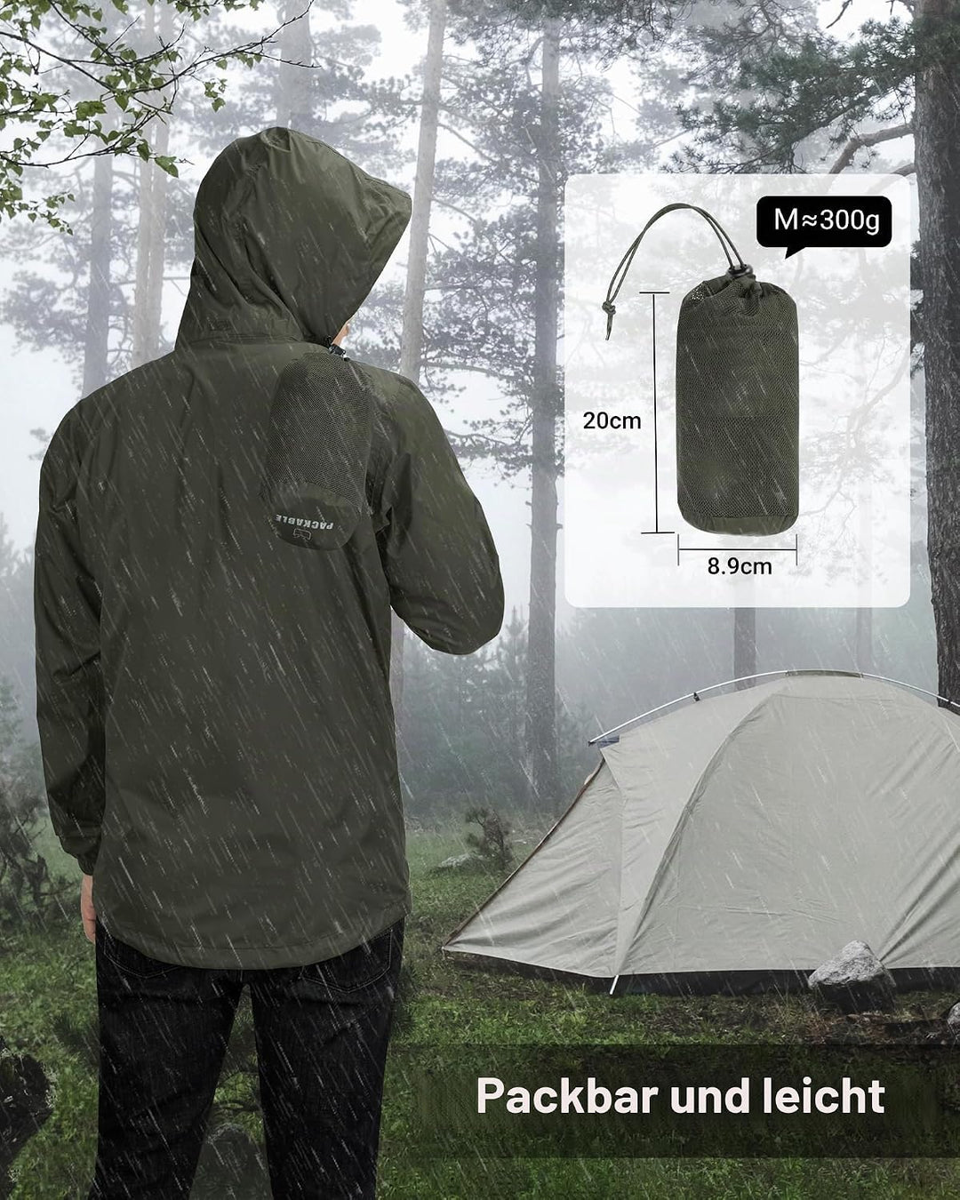 Outdoor Ventures Regenjacke Herren Wasserdicht Ultraleichte Dünne Faltbare Regenmantel Atmungsaktiv