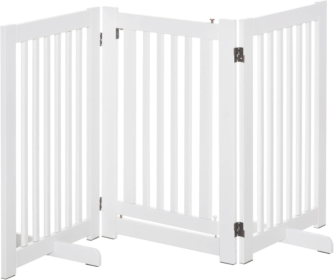 PawHut Absperrgitter Holz Freistehendes Schutzgitter für Hunde Türschutzgitter Verstellbares Hundegi