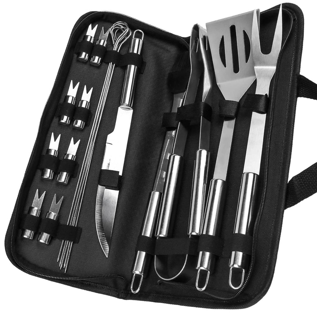 BBQ Grillbesteck 19er Set mit Tasche [Edelstahl Grill Zubehör] für Garten, Camping [Grillkoffer, Gri