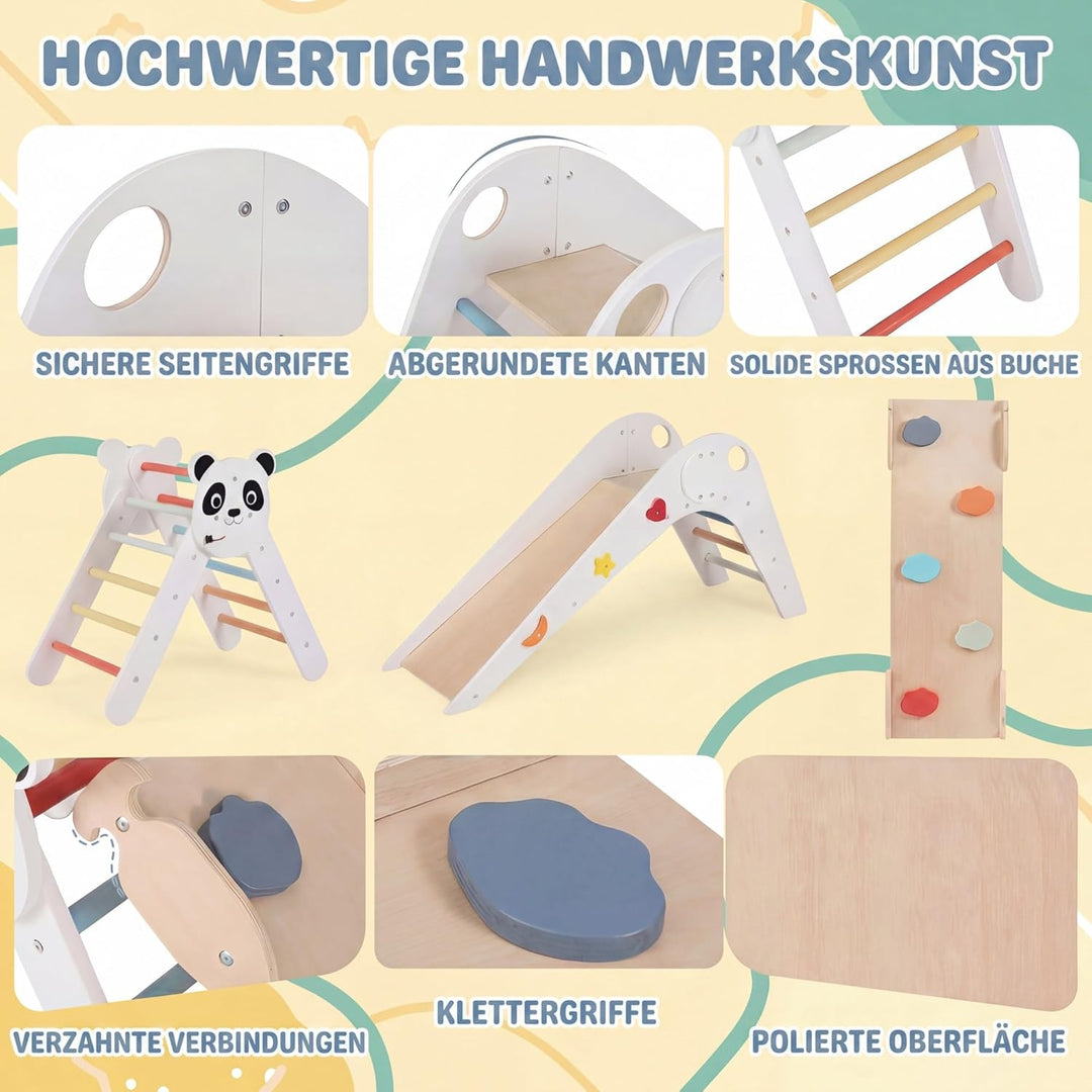 RELAX4LIFE 3er Set Montessori Kletterdreieck, Indoor Klettergerüst mit Rutsche, Rampe & Kletterleite