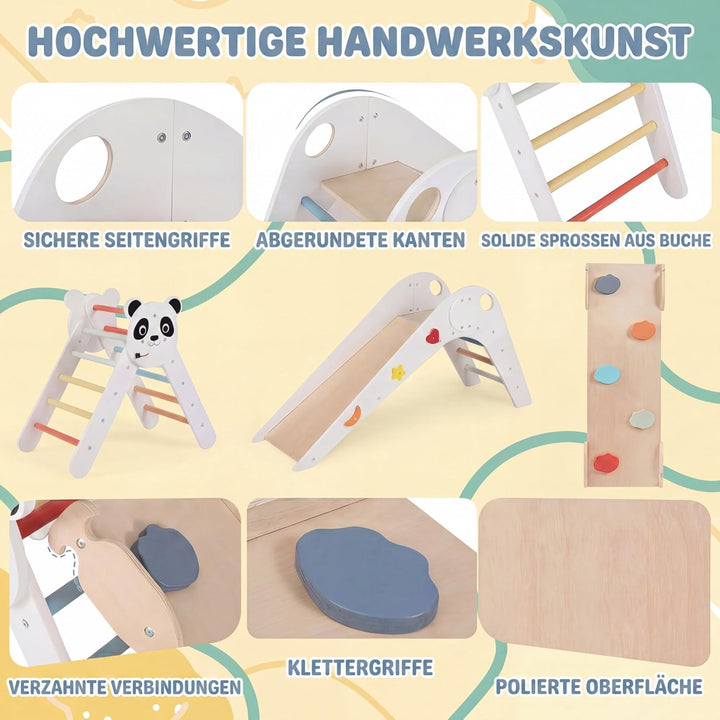 RELAX4LIFE 3er Set Montessori Kletterdreieck, Indoor Klettergerüst mit Rutsche, Rampe & Kletterleite