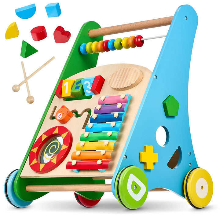 Balinco LAUFLERNWAGEN HOLZ, 3 in 1, Lernspielzeug + Musikspielzeug + Lauflernhilfe Baby ab 6