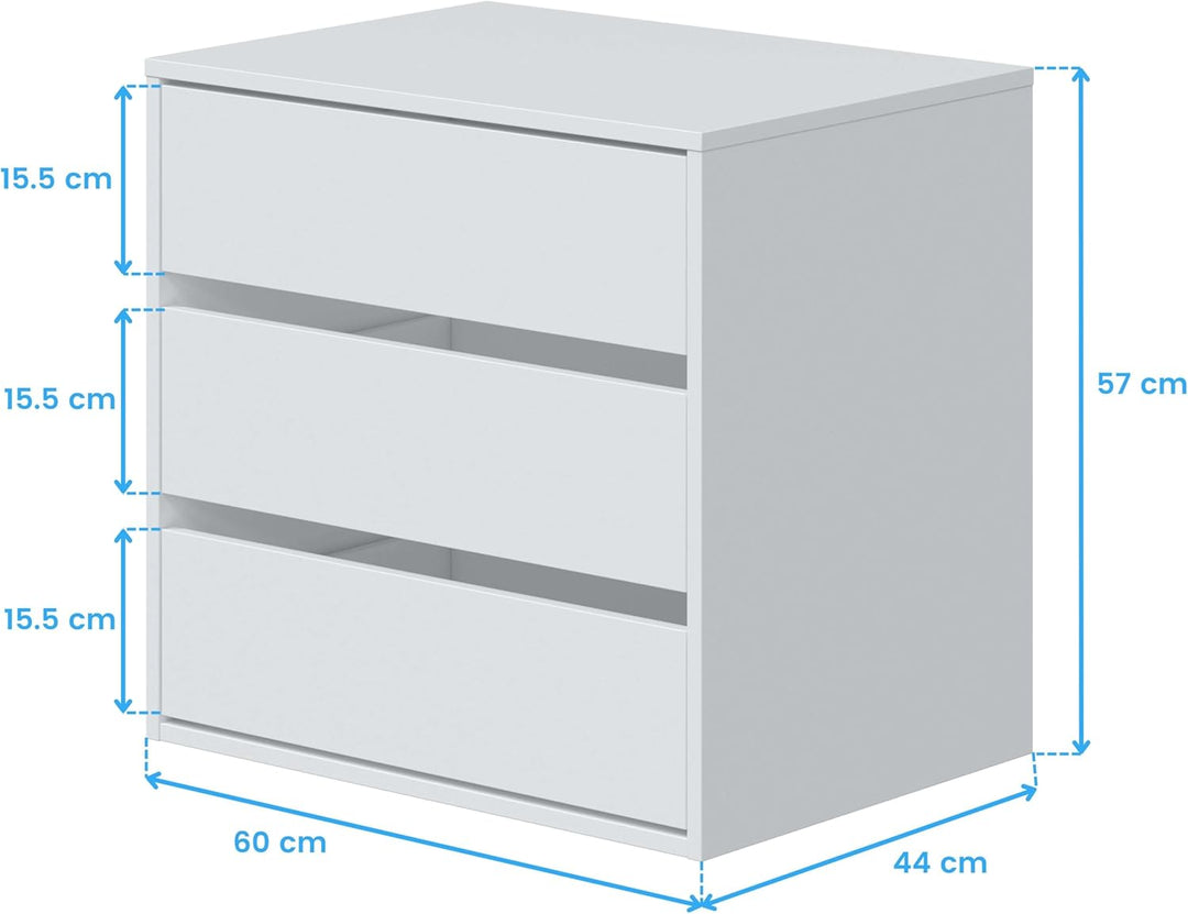 Habitdesign Kommode mit DREI Schubladen in Mattweiss, Masse: 60 cm (Breite) x 57 cm (Höhe) x 44 cm (