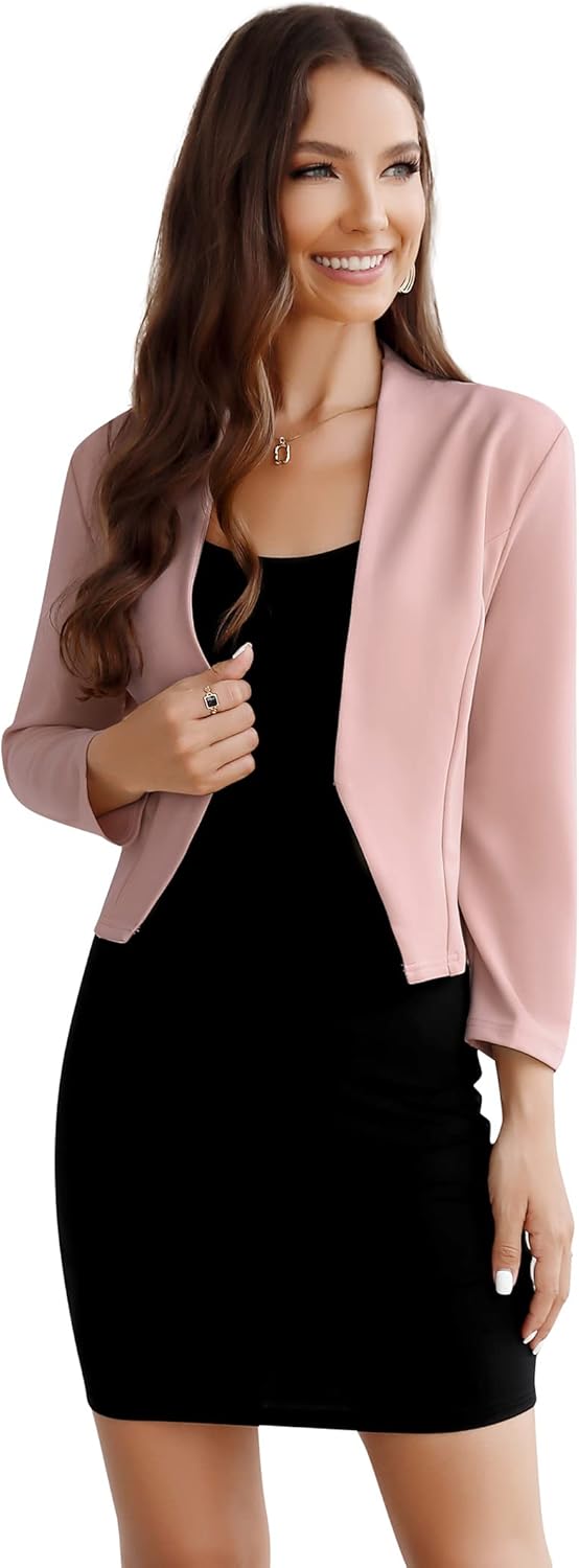 Clearlove Damen Blazer 3/4 Ärmel Elegant Blazerjacke Einfarbig Slim Business Blazer Sportlich Jack X