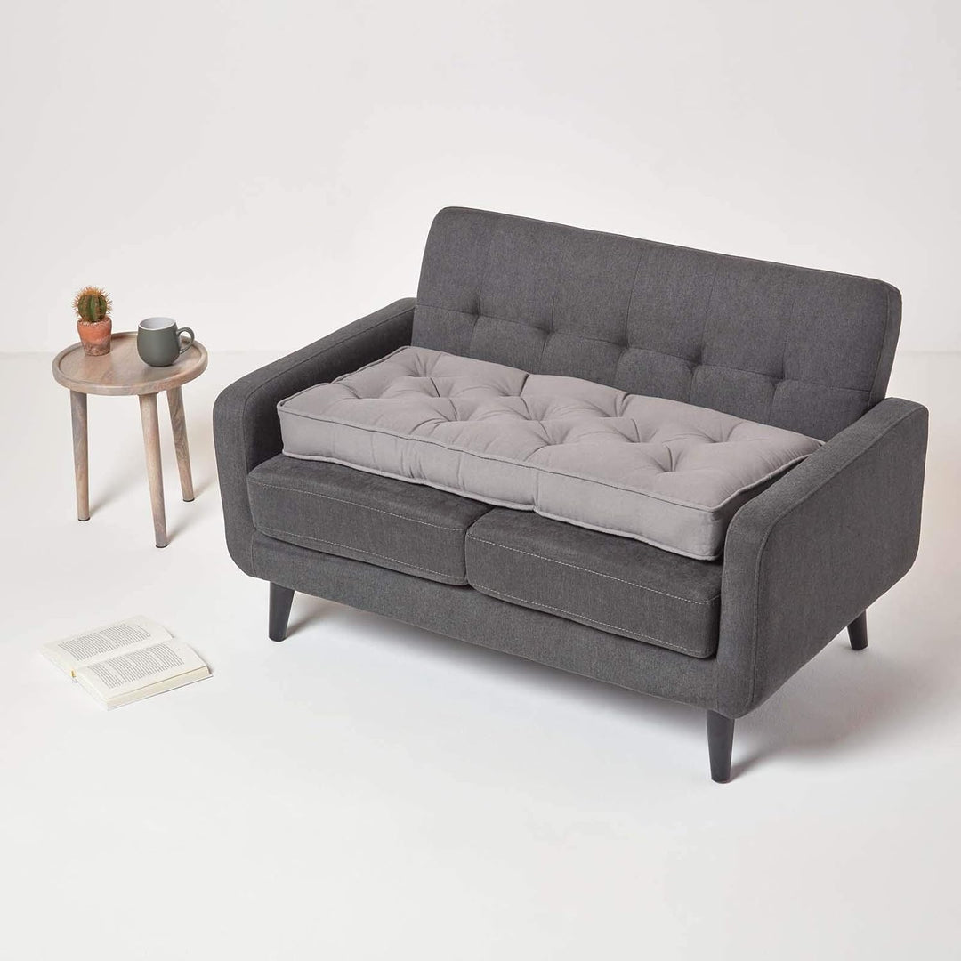 Homescapes Sitzerhöhung Sofa 2-Sitzer grau 100x48x10 cm, Langes Sitzkissen gepolstert mit Baumwollbe