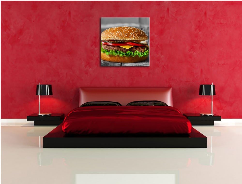 Pixxprint appetitlicher Cheeseburger als Leinwandbild/Grösse: 70x70 cm/Wandbild/Kunstdruck/fertig be