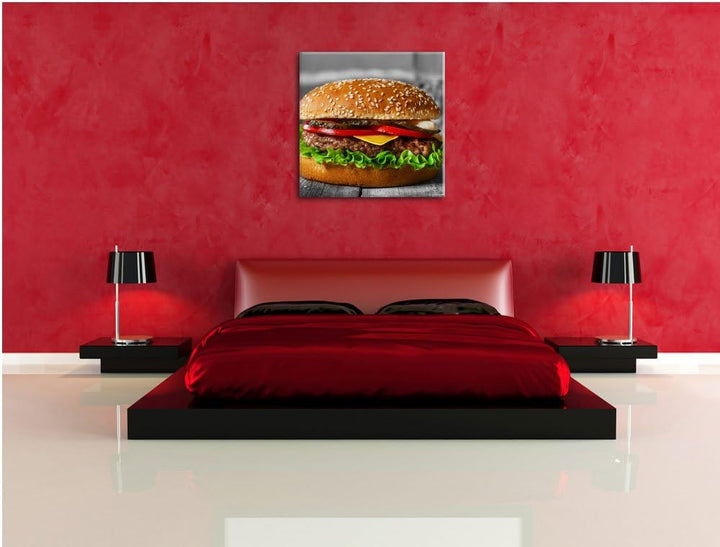 Pixxprint appetitlicher Cheeseburger als Leinwandbild/Grösse: 70x70 cm/Wandbild/Kunstdruck/fertig be