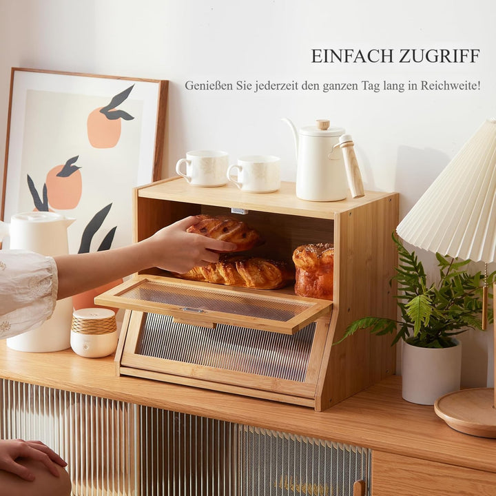 Bambus Brotkasten mit Belüftung Eco Brotbox Brotkorb mit Schneidebrett Aufbewahrungsbox Küche Brotau