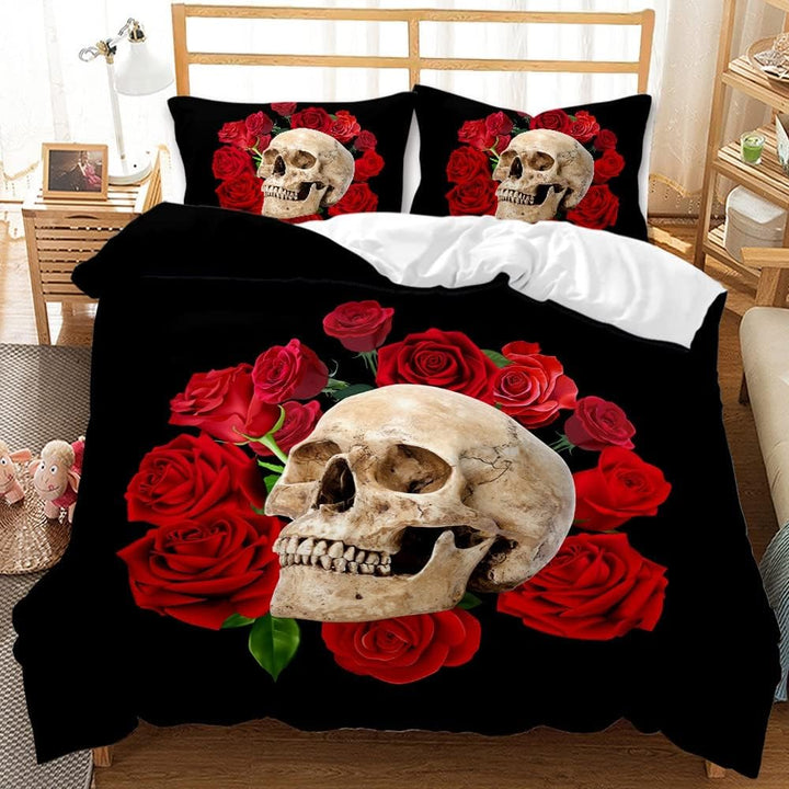 TULTOAP Bettwäsche 135x200 3D-Druck Blumen und Schädel Bettbezug Rose Totenkopf Bettwäsche Gothic Be