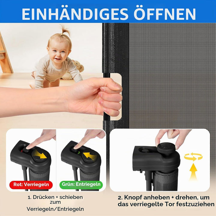 MYPIN Extra breites Türschutzgitter Ausziehbar, 0-254cm Treppenschutzrollo Hund Türgitter und Baby T