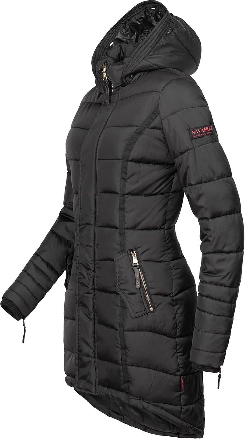 Navahoo Damen Warmer Winter Steppmantel Papaya XS-XXL M Schwarz, M Schwarz