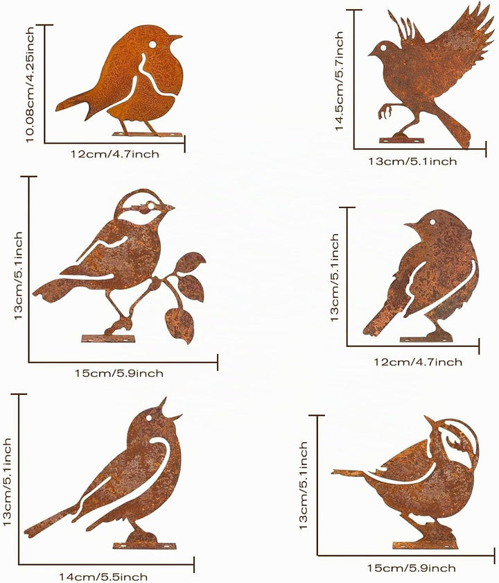 6 Stück Dekorative Vögel, rostige Vögel mit Schrauben, Deko für Garten, Metall, rostig, für Terrasse