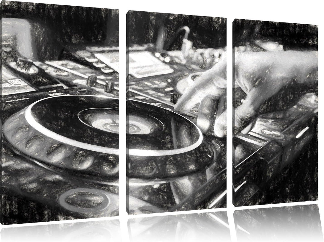 Pixxprint DJ Plattenteller Cool Music als Leinwandbild | Grösse: 3 Teilig (120x80) | Wandbild| Kunst