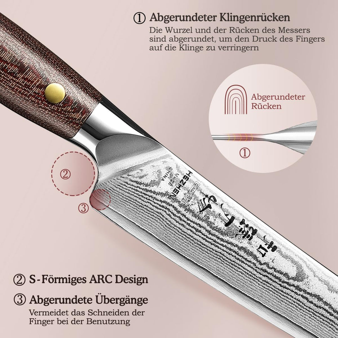 HEZHEN Fleischmesser Damastmesser, Damast Tranchiermesser, Chinesisch VG10 Damaststahl Profi Küchenm