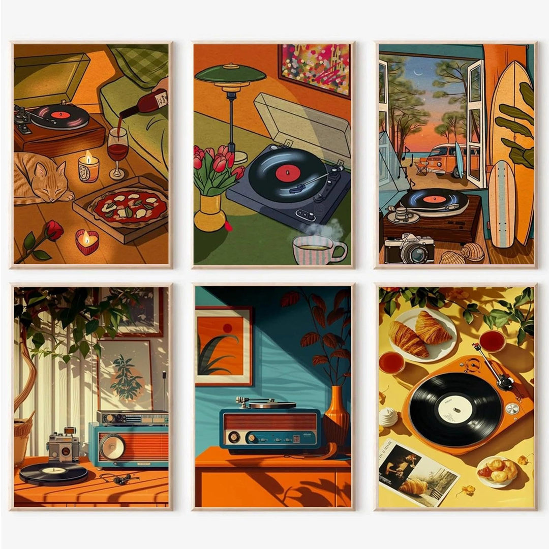 JATOK 6 Stück Malen Nach Zahlen Erwachsene, DIY Retro-MusikGemälde für Anfänger, Handgemalt Ölgemäld
