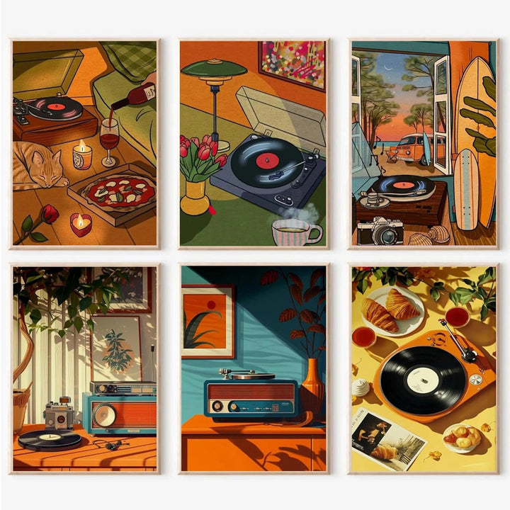 JATOK 6 Stück Malen Nach Zahlen Erwachsene, DIY Retro-MusikGemälde für Anfänger, Handgemalt Ölgemäld