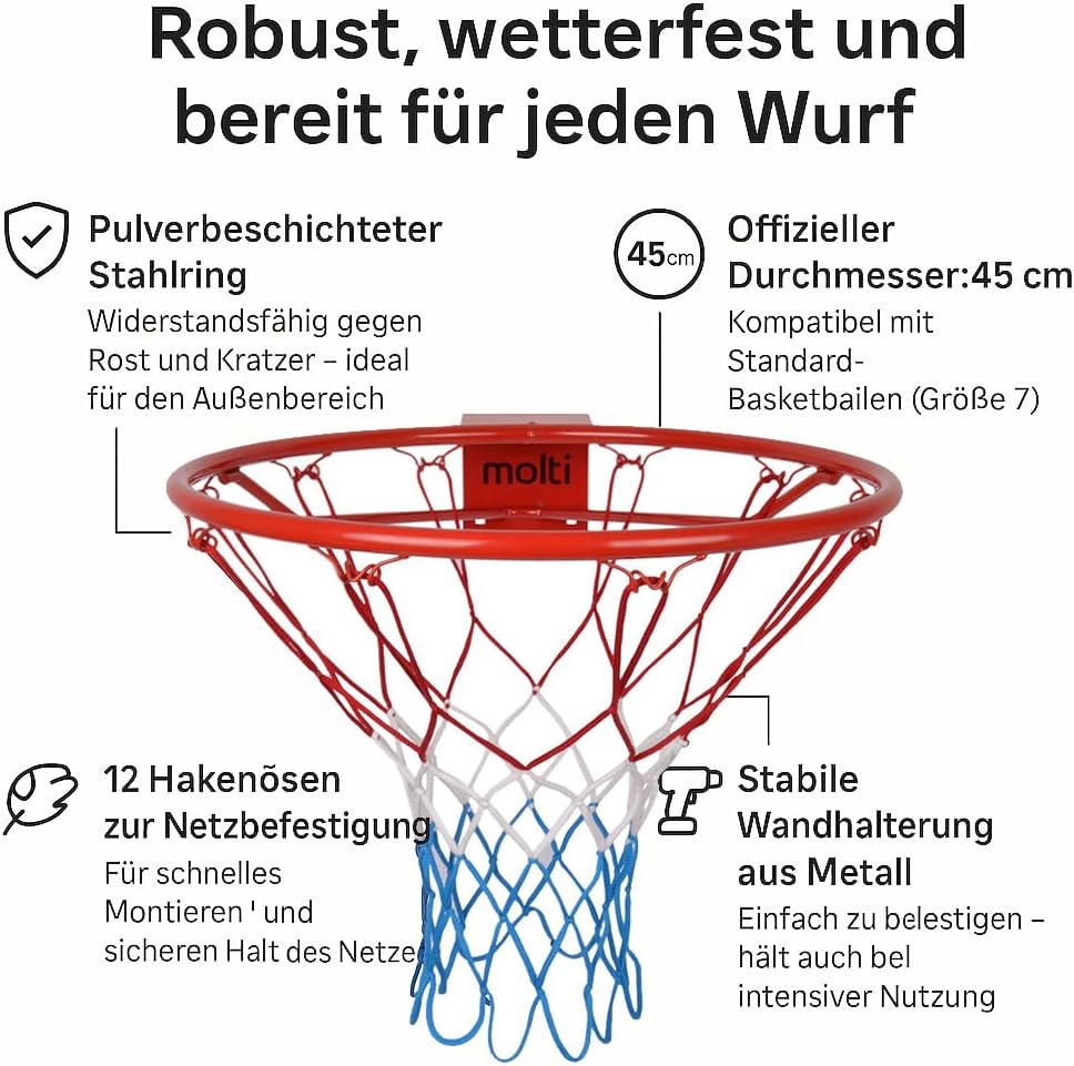 HangRing Basketballkorb Set mit Ball Netzt und Befestigungsschrauben Basketball Basketballring Durch
