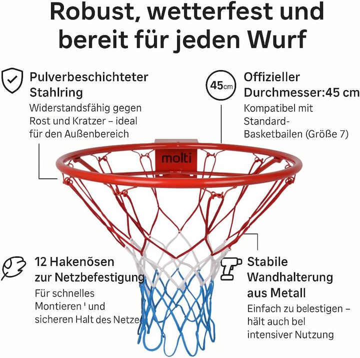 HangRing Basketballkorb Set mit Ball Netzt und Befestigungsschrauben Basketball Basketballring Durch