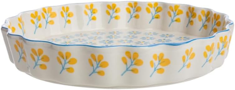 Tranquillo Quicheform aus Steinzeug mit handgestempeltem Print Floral blau/gelb, 22 x 22 x 4 cm