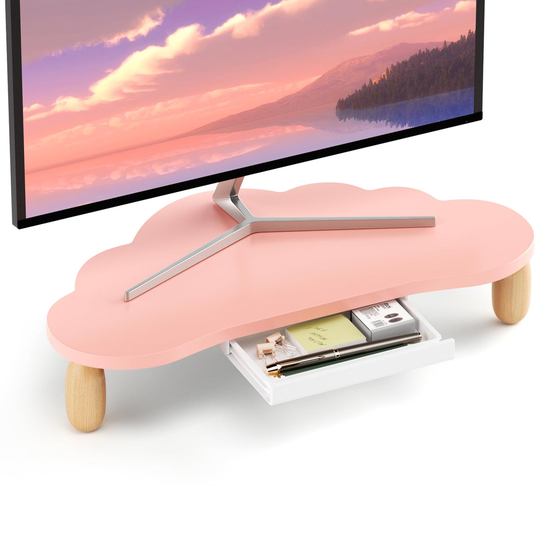AFOOYO Monitorständer, Wolkenform, stabiles Holz, Computer-Monitorständer mit Schublade, Mehrzweck-S
