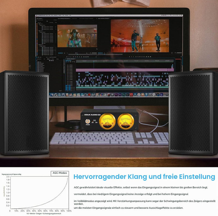 Douk Audio VU22 Duales analoges VU Meter Display DB Panel Musikspektrum MIC und LINE Schallpegelmess