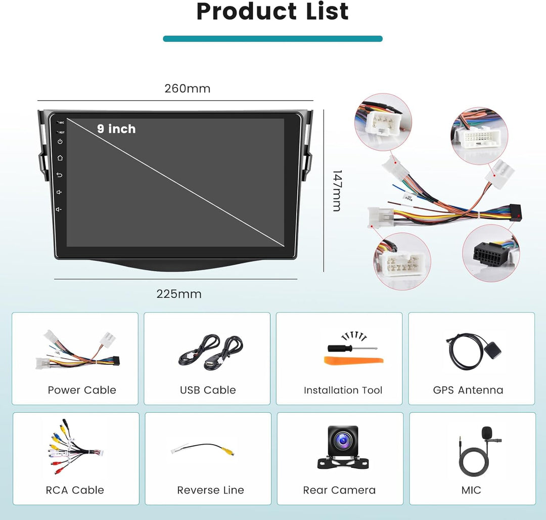 Hikity 2G 64G Android 15 Autoradio Für Toyota RAV4 2007-2011 mit Wireless Carplay Android Auto,9 Zol