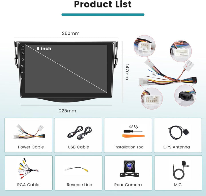 Hikity 2G 64G Android 15 Autoradio Für Toyota RAV4 2007-2011 mit Wireless Carplay Android Auto,9 Zol