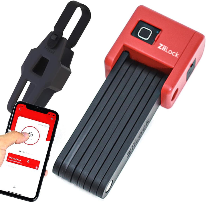 Smartes Faltschloss mit Fingerabdruck und App, Kompakt und Diebstahlsicher (Hero Red)