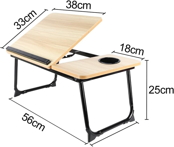 OHMG Klappbares Betttablett 56 x 33 x 24 cm – Betttisch mit Laptophalterung, Buchhalter und Becherha