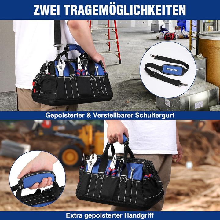 WORKPRO Werkzeugtasche Elektriker Wasserdichte Werkzeugtasche Profi, weite Öffnung & grosse Kapazitä