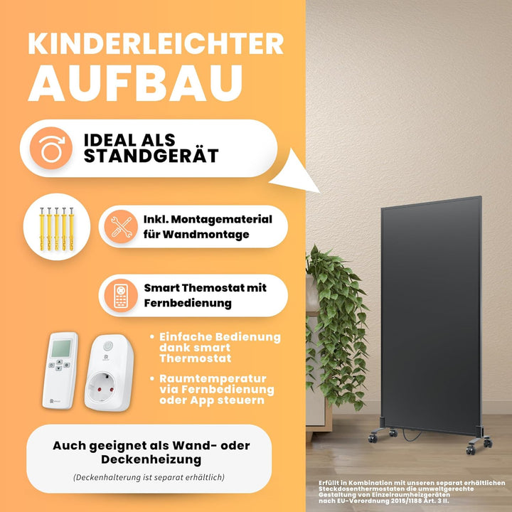 BR Bringer Infrarotheizung Standgerät - 600 Watt - Energiesparend - Mobile Elektroheizung mit Standf