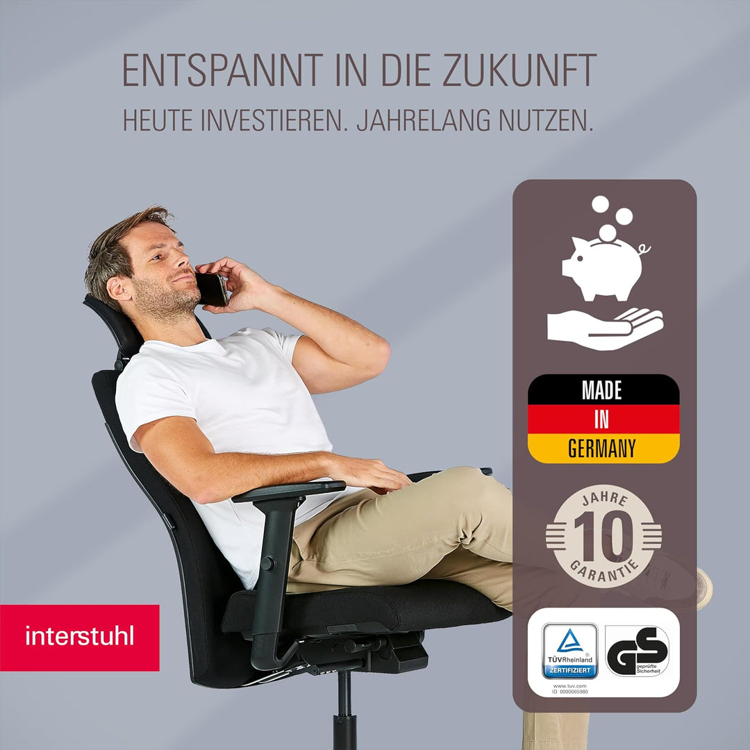 Interstuhl Edge Soft PRO Ergonomischer Bürostuhl mit Kopfstütze – Nachhaltig, Made in Germany, 10 J.
